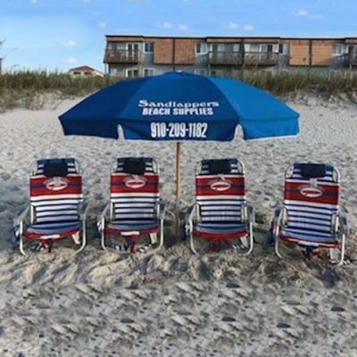 Beach Package B umbrella anchor 4 beach Chairs Rental Ocean Isle Sunset Beach NC